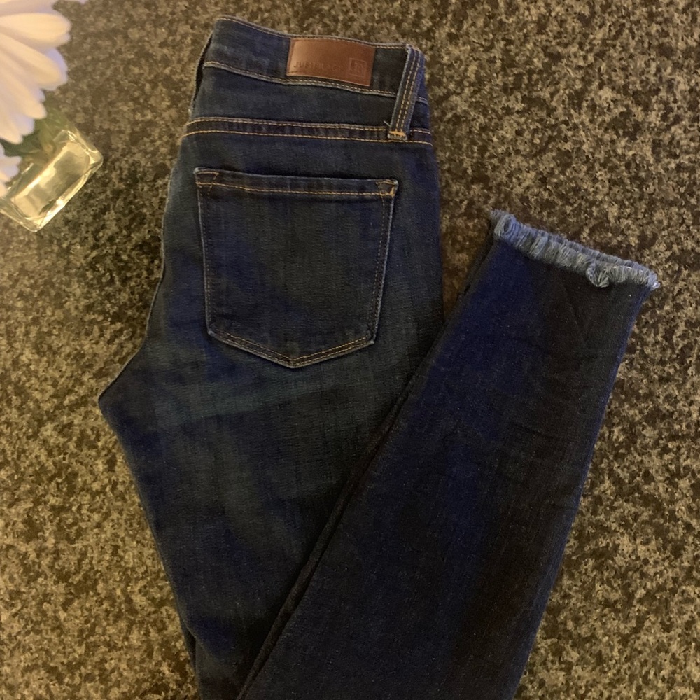 Dark Freyed Hem Distressed Skinny Jeans